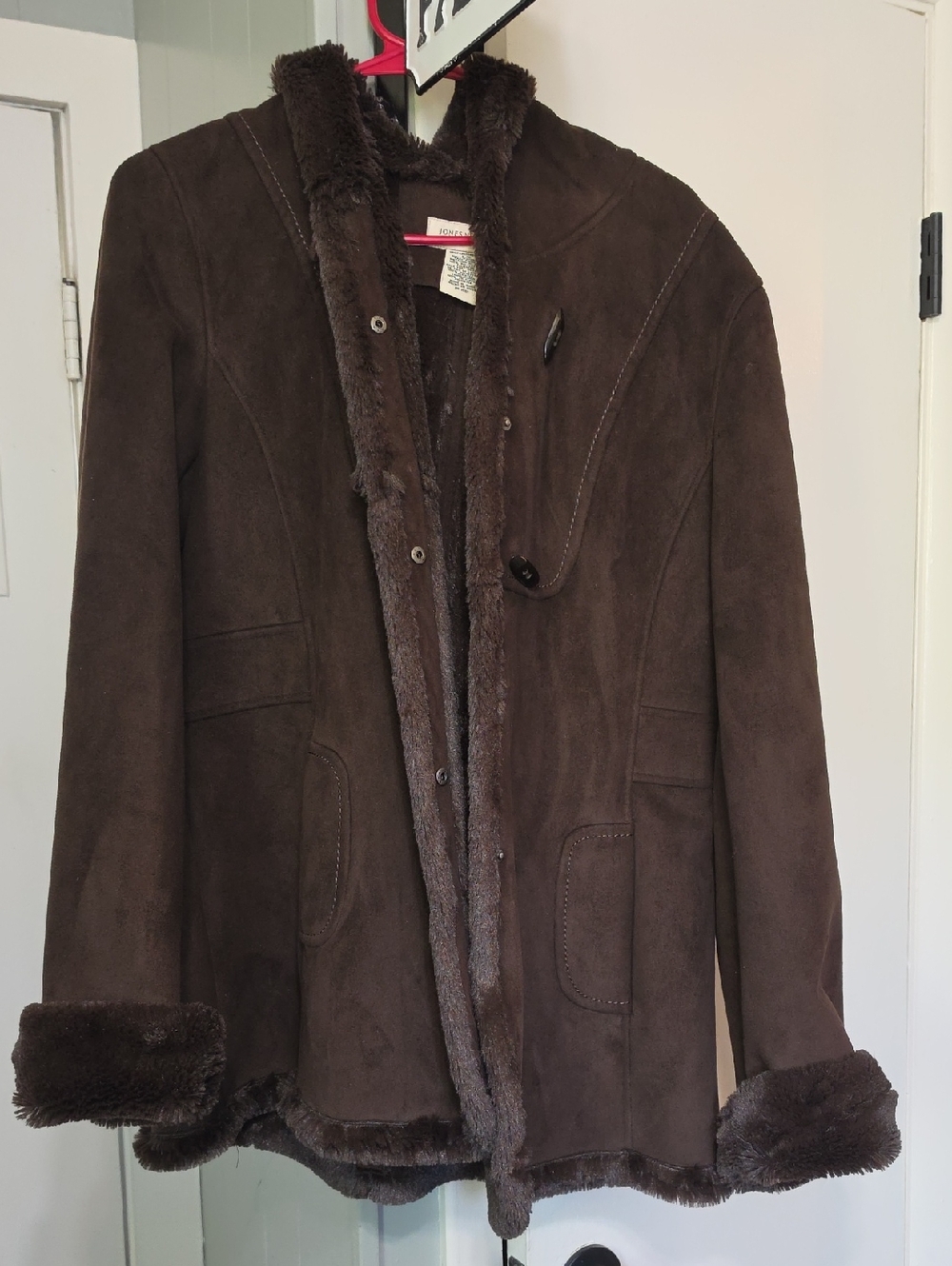 Jones New York Brown Faux Shearling Trim Coat